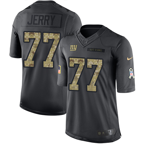 Men's Limited John Jerry Nike Jersey Black - #77 2016 Salute to Service NFL New York Giants